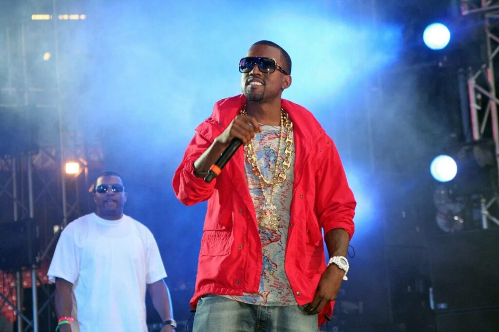 Kanye West on stage during his 2008 Glow in the Dark Tour across the United States.